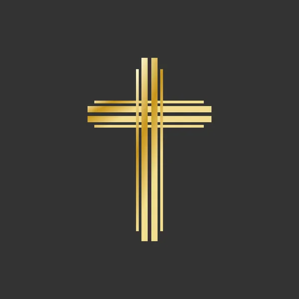 Ícone de cruz cristã dourada. Símbolo do cristianismo sobre um fundo cinzento. Ilustração vetorial —  Vetores de Stock