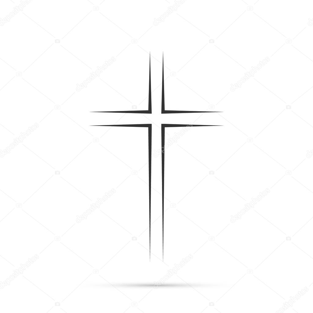 Gray Christian cross icon. Simple Christian cross on light background. Vector illustration