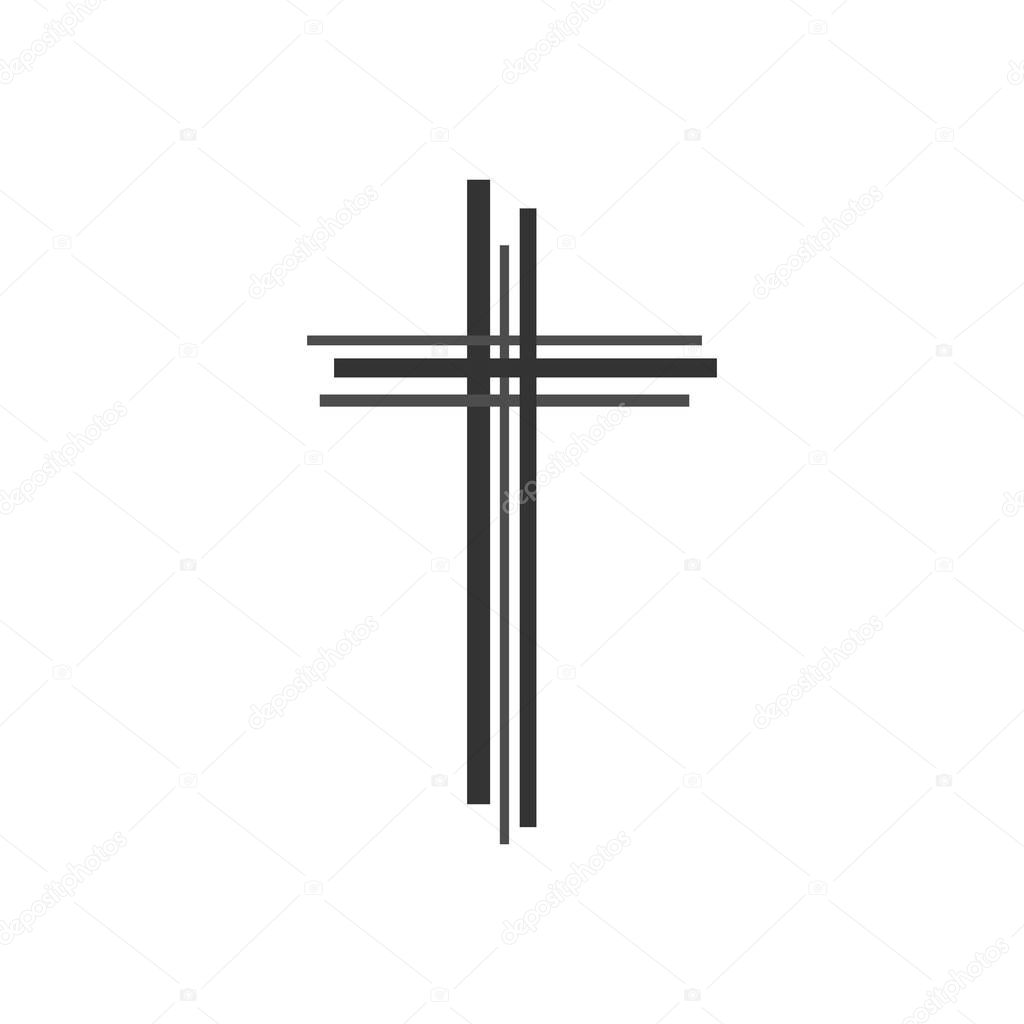 Gray Christian cross icon. Simple Christian cross on light background. Vector illustration