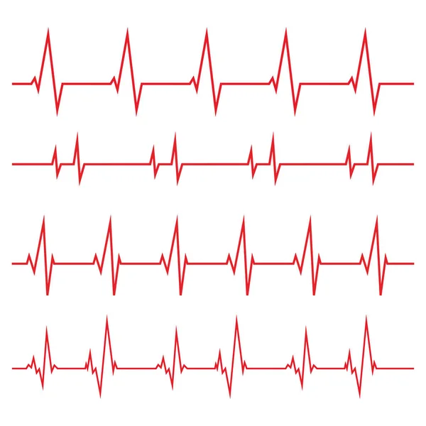 Red heartbeat icons in flat design. Vector illustration. Sign of the electrocardiogram isolated. — Stock Vector