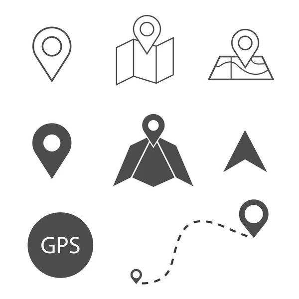 Mapa e iconos de ubicación. Conjunto de navegación y gps — Vector de stock