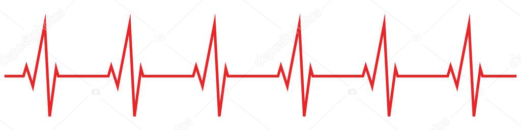 Red heartbeat icons in flat design. Vector illustration. Sign of the electrocardiogram isolated.