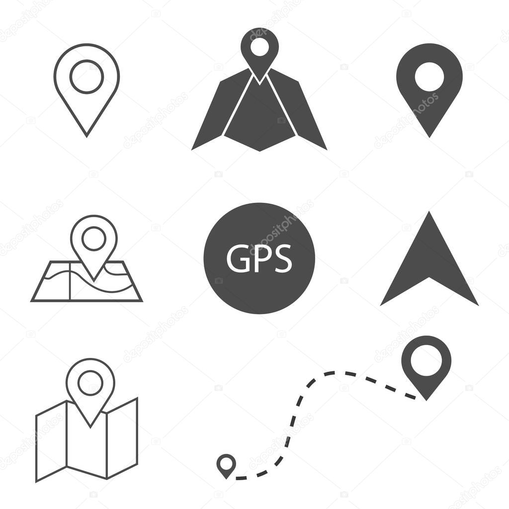 Map and location icons. Set of navigation and gps