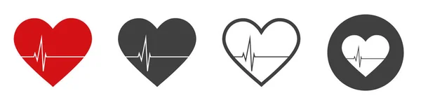 Conjunto Ícone Corações Com Linha Cardiograma Batimento Cardíaco Mostrando Pulso — Vetor de Stock