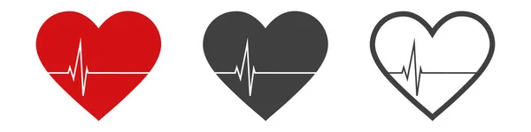Conjunto Ícone Corações Com Linha Cardiograma Batimento Cardíaco Mostrando Pulso — Vetor de Stock