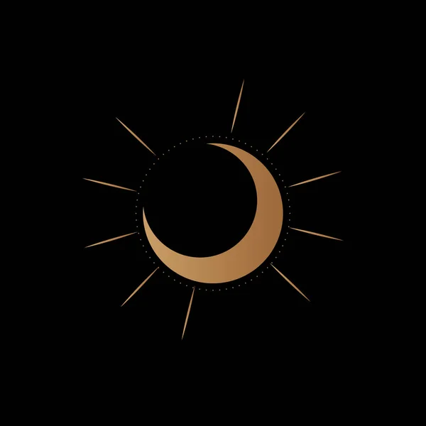 Логотип Сонця Місяця Астрономічна Ікона Астрологічний Символ Чорно Золоті Лінії — стоковий вектор