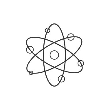 Düz tasarım atom simgesi. Gri molekül simge veya izole atom sembolü. Vektör çizim.