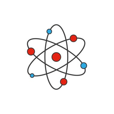 Düz tasarım atom simgesi. Gri molekül simge veya izole atom sembolü. Vektör çizim.