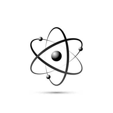 Düz tasarım atom simgesi. Gri molekül simge veya izole atom sembolü. Vektör çizim.