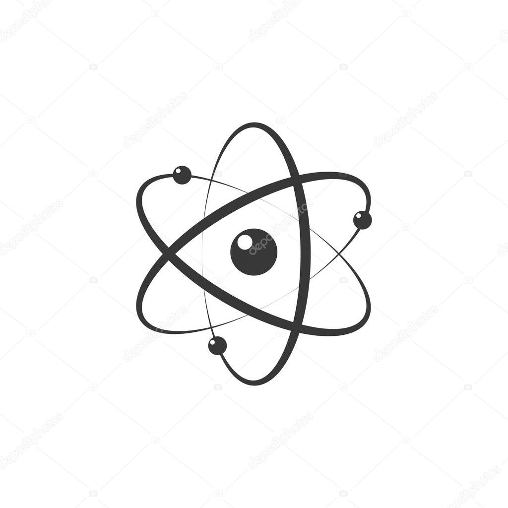 Atom icon in flat design. Gray molecule symbol or atom symbol isolated. Vector illustration.