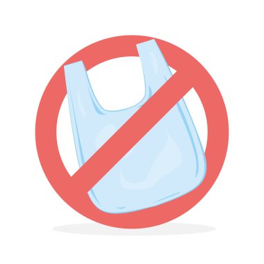 Plastik torba ikonu yok. Beyaz arkaplanda izole edilmiş vektör illüstrasyon düz tasarımı. Simge vektörü