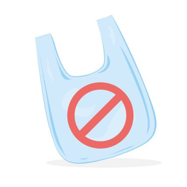 Plastik torba ikonu yok. Beyaz arkaplanda izole edilmiş vektör illüstrasyon düz tasarımı. Simge vektörü