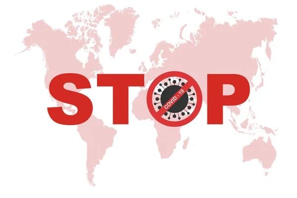 Stop Covid Concept Red World Map Stop Covid Sign Vector — Stock Vector