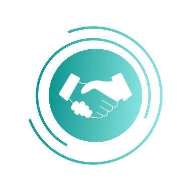 Soyut renkli tokalaşma simgesi. Beyaz arkaplanda el sıkışma işareti var. Vektör illüstrasyonu.