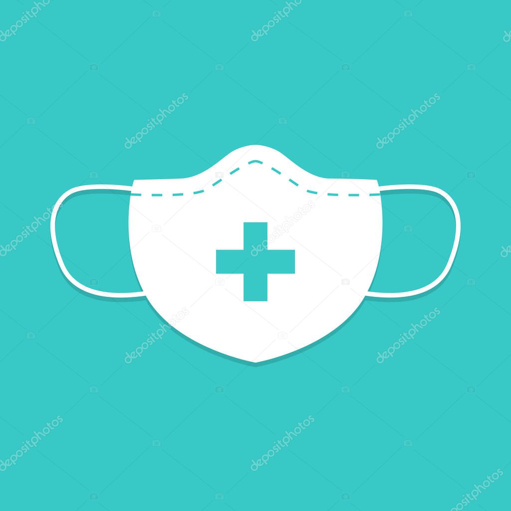 Medical mask vector icon on a blue background. Stop coronavirus.