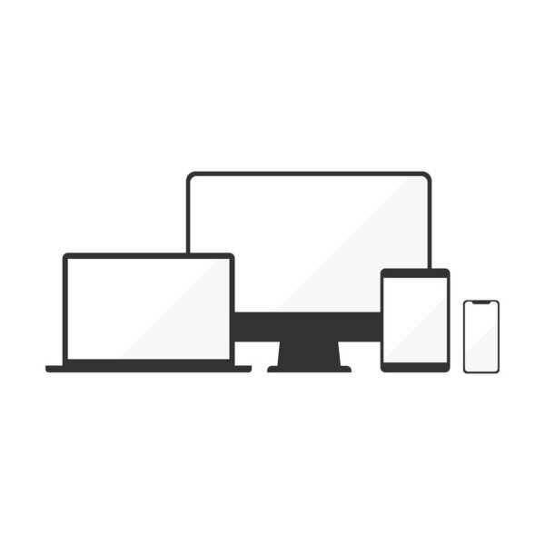 Иконки устройств: смартфон, планшет, ноутбук и настольный компьютер. Векторная иллюстрация реагирующего веб-дизайна.