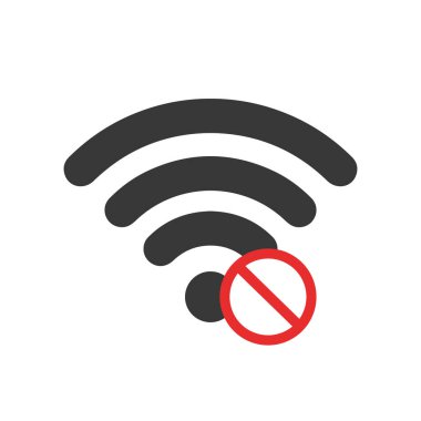 Vektörün sinyali yok, sinyal alanı yok. Kablosuz internet sembolü yok. Beyaz arkaplanda izole edilmiş vektör illüstrasyonu