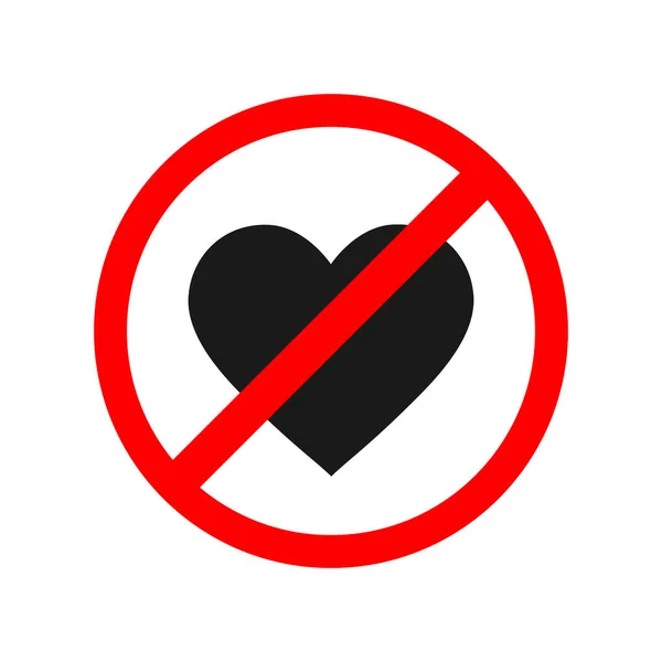 禁止爱情之心 禁止和停止爱情的象征 白色背景上的矢量说明 — 图库矢量图片