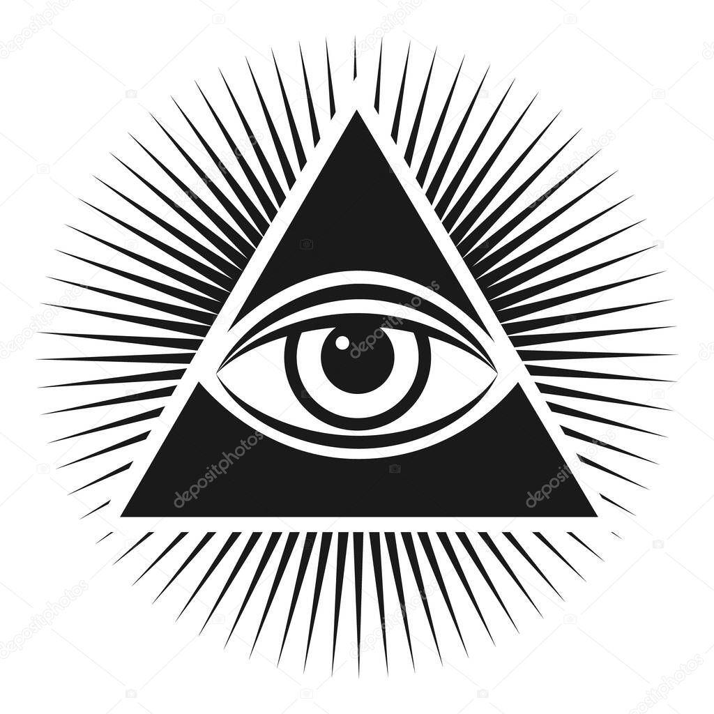 Masonic symbol The all-seeing eye inside the pyramid triangle icon. Vector illustration on a white background