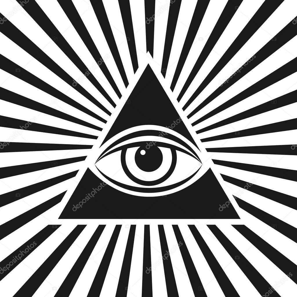 Masonic symbol The all-seeing eye inside the pyramid triangle icon. Vector illustration on a white background