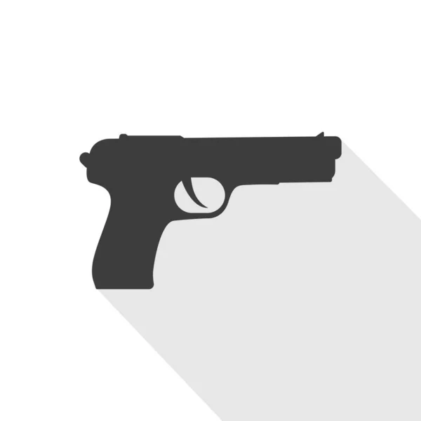 Pistool Pistool Wapen Met Lange Schaduw Vlakke Ontwerp Vector Pictogram — Stockvector