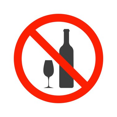 Alkol işareti yok. Beyaz arkaplanda uyarı işareti izole edildi.
