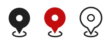 Konum simgeleri seti. Modern harita işaretleyiciler. Beyaz arkaplanda vektör illüstrasyonu.