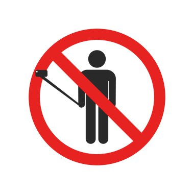 Selfie İşareti Yok, Selfie Fotoğraf Yasaklama Sembolü Çekiyor, Beyaz Arkaplanda İzole Edilmiş, Düz Tasarım Vektörü Resimleri.