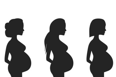Beyaz arka planda izole edilmiş hamile bir kadının silueti. Vektör illüstrasyonu