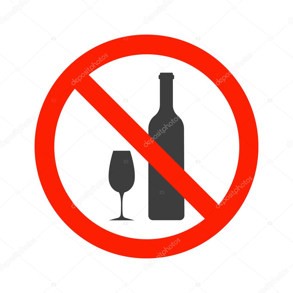 No alcohol sign. Warning sign isolated on white background.