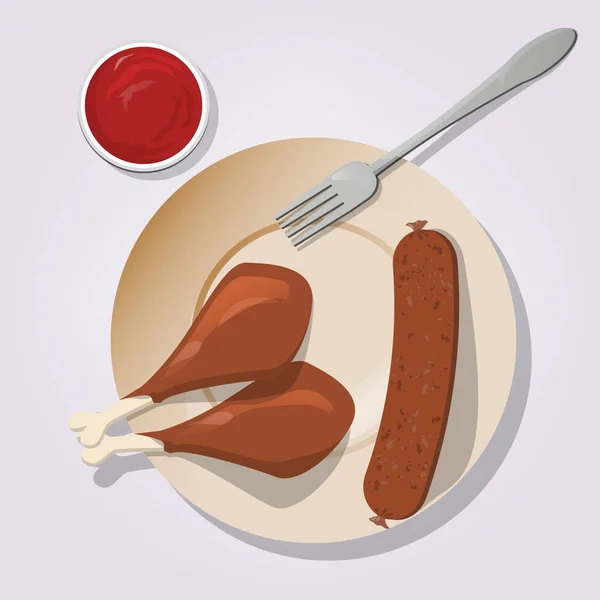 Illustration mit Wurst und Hähnchenkeule — Stockvektor