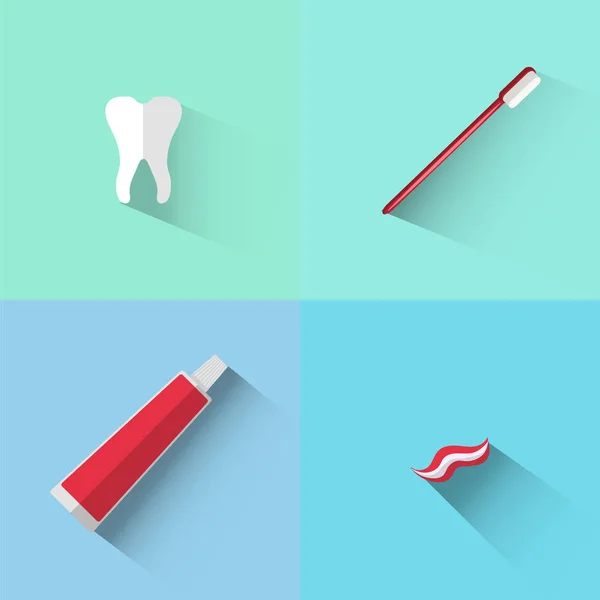 Objetos de diente, cepillo y pasta — Archivo Imágenes Vectoriales