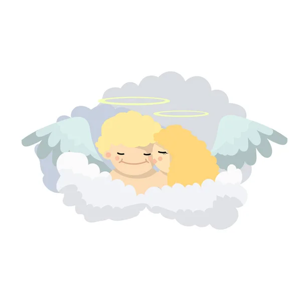 Bebé ángel niña y niño — Vector de stock