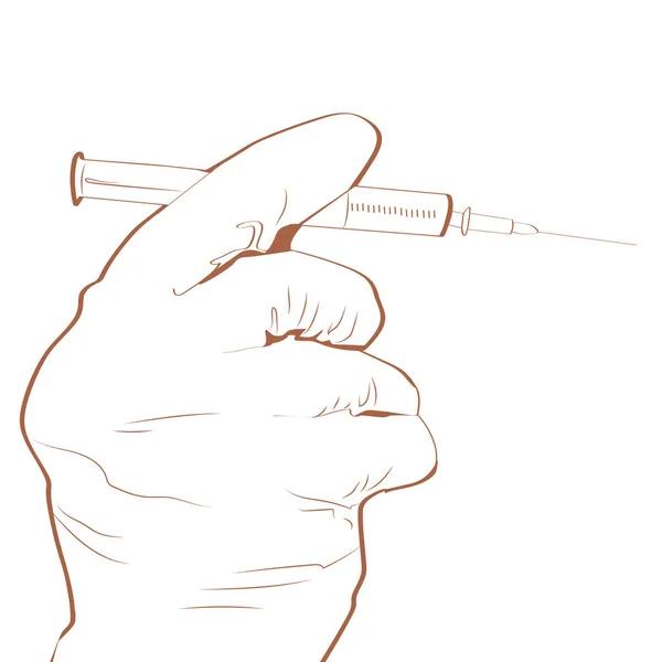 Silueta plastové lékařskou stříkačkou s rukou, samostatný kreslené vektorové ilustrace — Stockový vektor