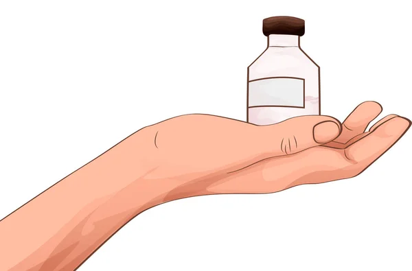 Mano con una botella vacía, dibujos animados — Vector de stock