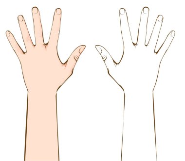 Adam el, parmak, karikatür çizim. Renk ve countour