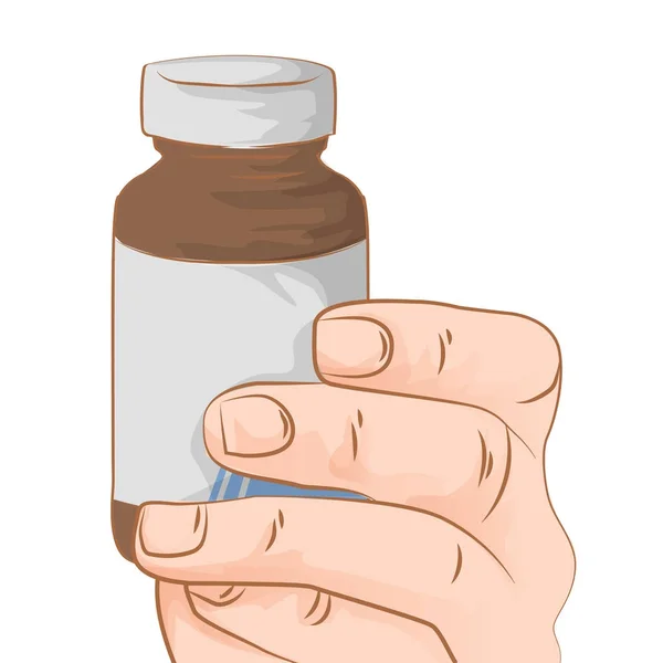 Mano con una botella vacía, dibujos animados — Vector de stock