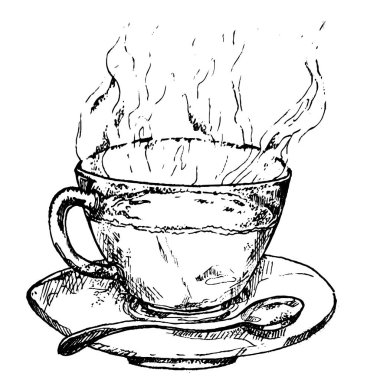 Siyah çay El çizilmiş çizim vektör illüstrasyon. Lineart. Afrika, Hint, Çin çayı