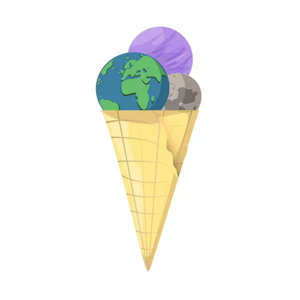 Föld Cream Cone Planet Poszter Koncepció Fagylalt — Stock Vector
