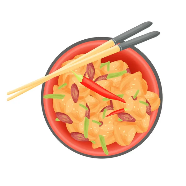 Chinesisches Essen Roter Farbe Vektorillustration Lebensmittel Würzig Und Lecker Mit — Stockvektor