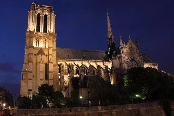 Catedral Notre Dame Por Noche París Francia — Foto de Stock