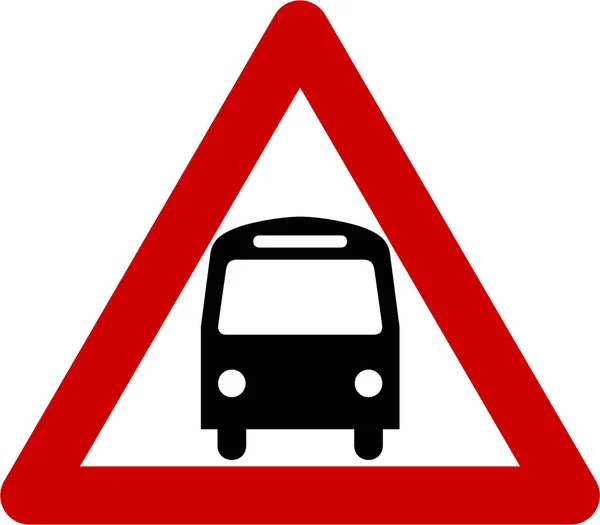 Предупреждение знак с автобусом — стоковое фото