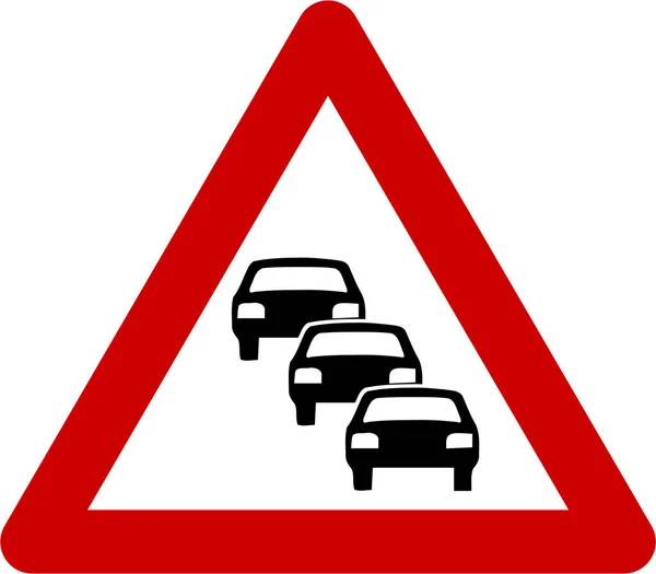 Warning sign with traffic queue — Stock Photo, Image