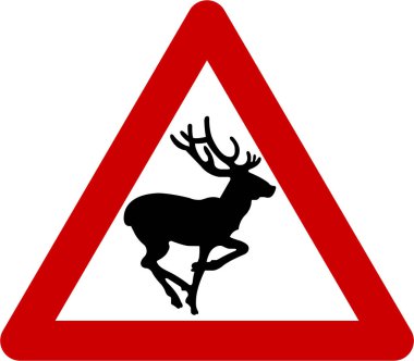 Uyarı işareti ile yolda geyikler