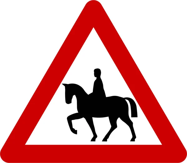 Sinal de aviso com cavaleiros na estrada — Fotografia de Stock