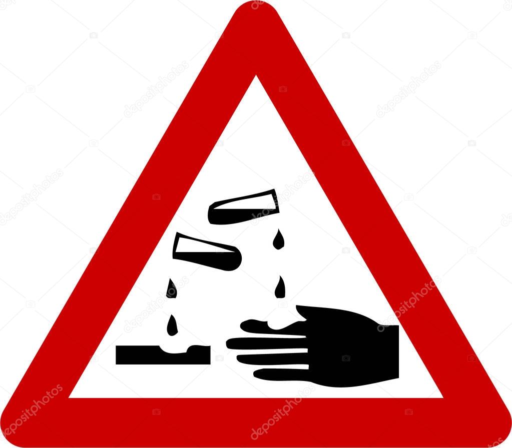 Warning sign with corrosive substances symbol
