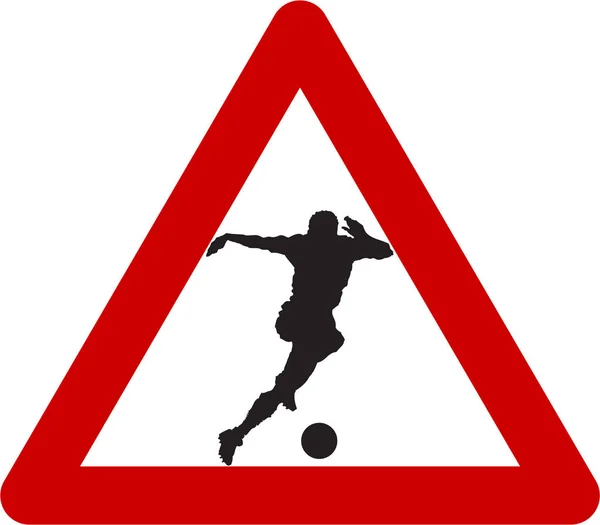 Предупреждающий знак с футболистом — стоковое фото