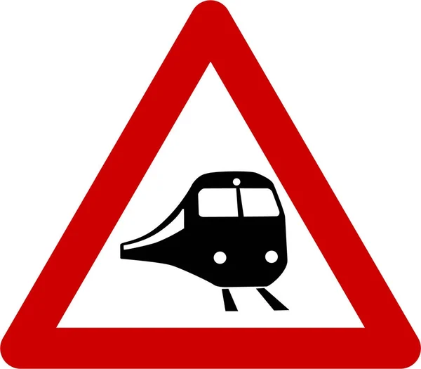 Sinal de aviso com trem — Fotografia de Stock
