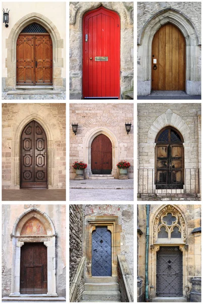 Medieval front doors with lancet arch — Stock Photo, Image