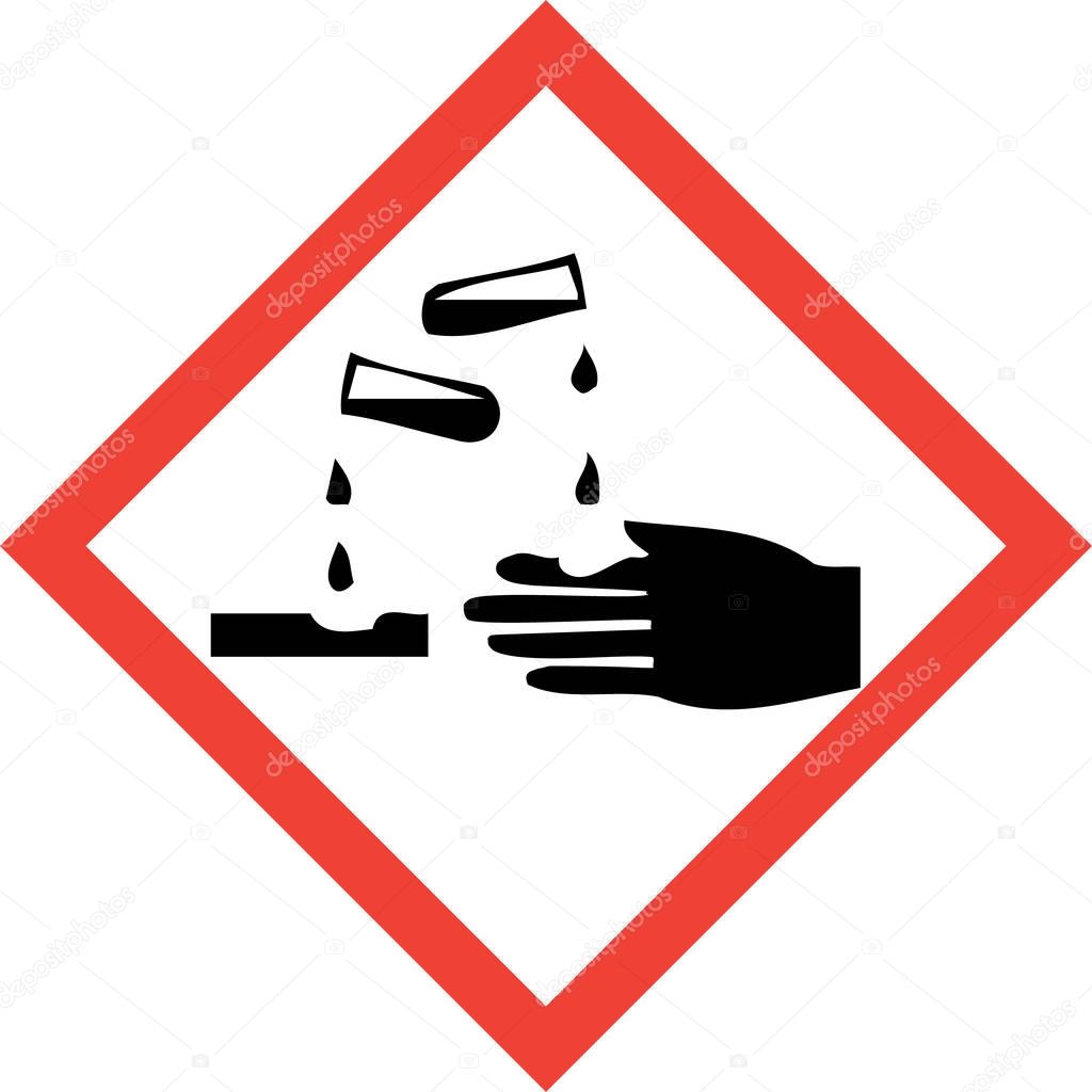 Hazard sign with corrosive substances symbol